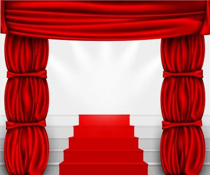 Vector red silk curtain with shadows and pelmet Illustrazione stock