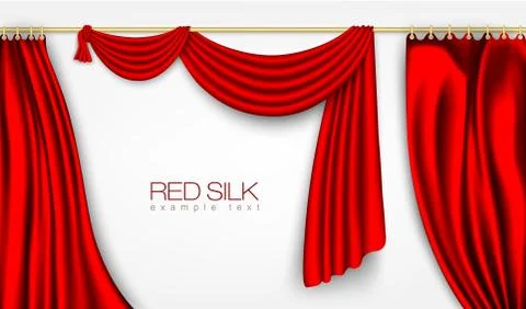 Vector red silk curtain with shadows and pelmet Stock Illustration
