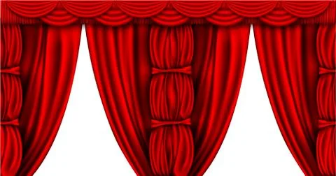 Vector red silk curtain with shadows and pelmet Stock Illustration