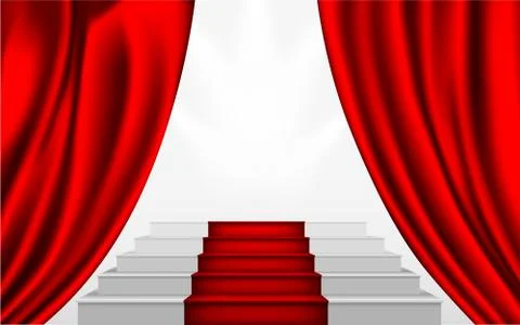 Vector red silk curtain with shadows and pelmet Stock Illustration