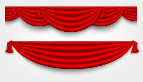 Vector red silk curtain with shadows and pelmet Stock Illustration
