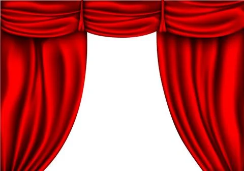 Vector red silk curtain with shadows and pelmet Stock Illustration