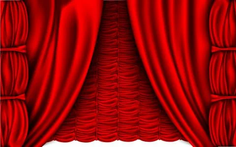 Vector red silk curtain with shadows and pelmet Stock Illustration