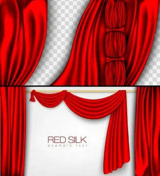 Vector red silk curtain with shadows and pelmet Stock Illustration
