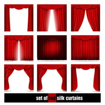 Vector red silk curtain with shadows and pelmet Stock Illustration