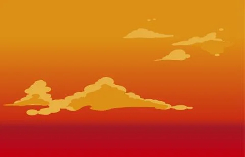 Vector red sky clouds. Anime clean style. Background design Illustrazione stock