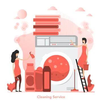 Vector red square concept of cleaning service in flat style Stock Illustration