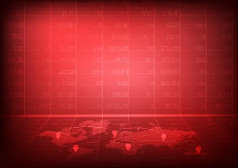Vector : Red stock board with network world map Stock Illustration
