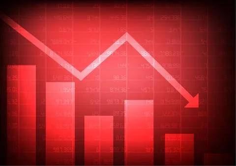 Vector : Red stock market with decreasing arrow on red background 스톡 일러스트