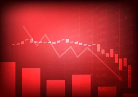 Vector : Red stock market with decreasing arrow on red background 스톡 일러스트