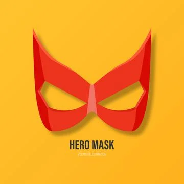 Vector Red Super Hero Mask on Yellow Background. Face Character, Superhero Comic 스톡 일러스트