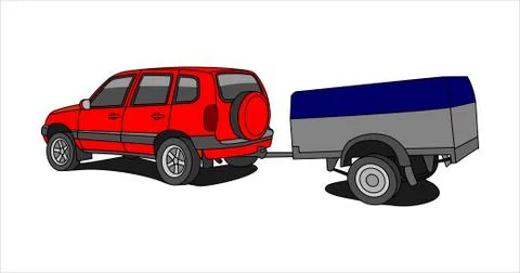Vector Red SUV With Trailer. Stock Illustration