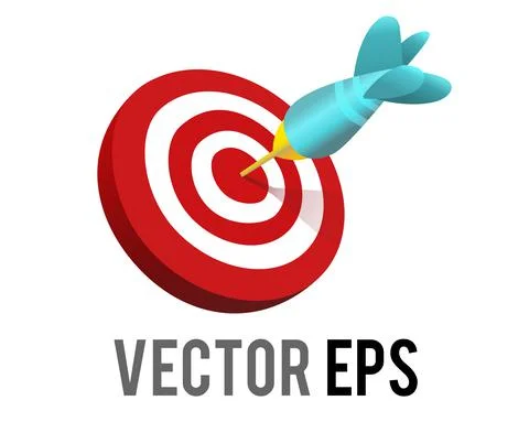Vector red white dart board icon with dart hitting the center / bullseye regi Stock Illustration