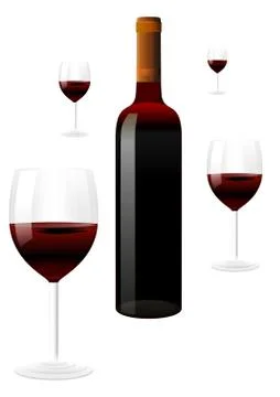 Vector red wine bottles and glasses Stock Illustration
