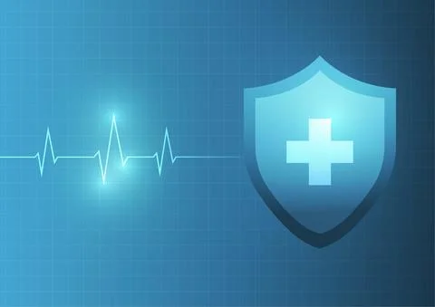 Vector : Redcross shield with medical icon on blue background Stock Illustration