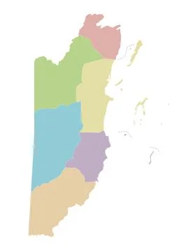Vector regional blank map of Belize with districts or territories and admin.. Stock Illustration