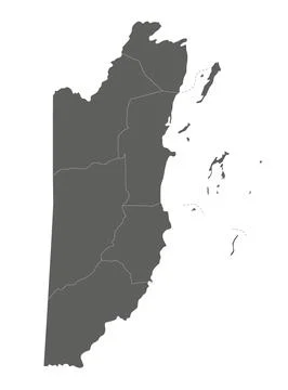 Vector regional blank map of Belize with districts or territories and admin.. Illustrazione stock