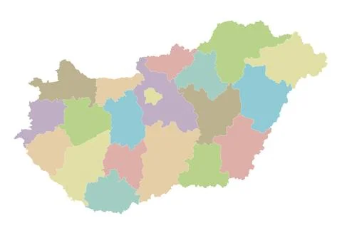 Vector regional blank map of Hungary with counties or territories and admin.. Illustrazione stock