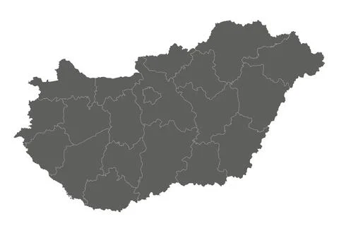 Vector regional blank map of Hungary with counties or territories and admin.. Illustrazione stock