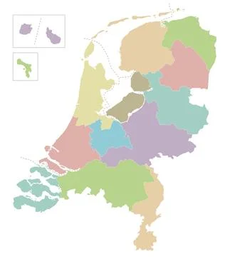 Vector regional blank map of Netherlands with provinces, Caribbean special .. Illustrazione stock