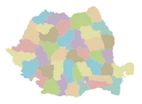 Vector regional blank map of Romania with counties or territories and admin.. Illustrazione stock
