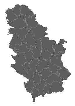 Vector regional blank map of Serbia with districts or territories and admin.. Stock Illustration