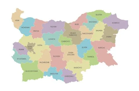 Vector regional map of Bulgaria with provinces or territories and administr.. Stock Illustration
