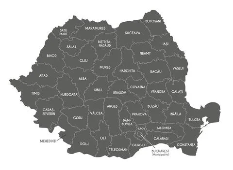 Vector regional map of Romania with counties or territories and administrat.. Illustrazione stock