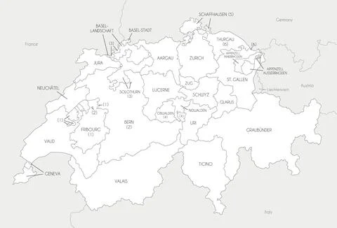 Vector regional map of Switzerland with cantons and administrative division.. Stock Illustration