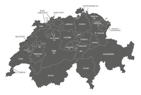 Vector regional map of Switzerland with cantons or territories and administ.. Stock Illustration