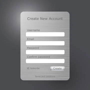 Vector registration form with brushed metal texture Stock Illustration