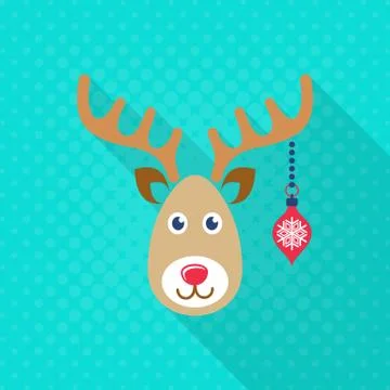 Vector-reindeer-face-christmas-flat-icon-long-shadow Stock Illustration