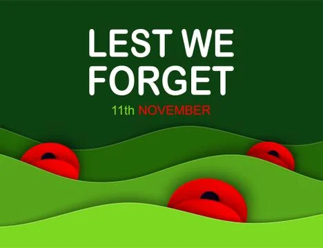 Vector Remembrance Day web layered banner. Paper cut Red Poppy flower Stock Illustration