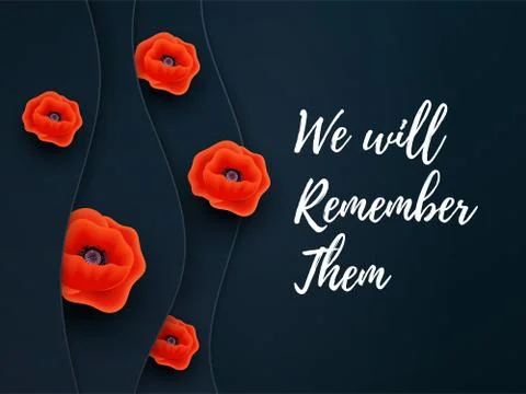 Vector Remembrance Day web layered banner. Paper cut Red Poppy flower Stock Illustration