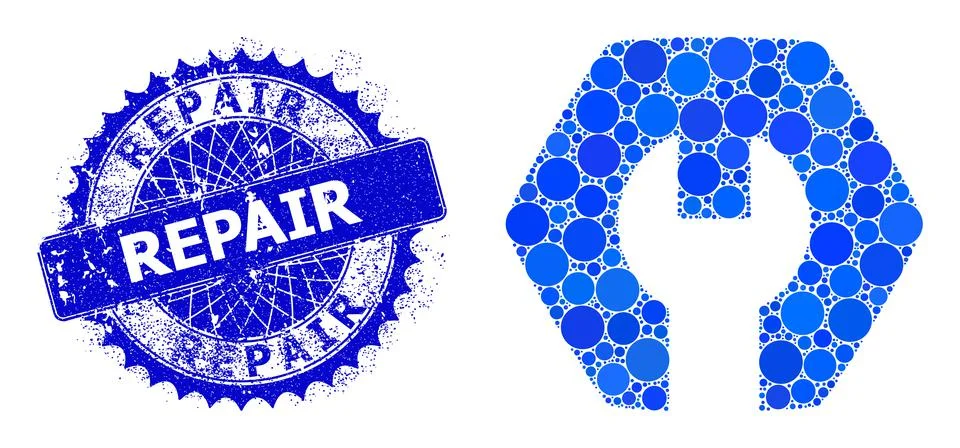 Vector Repair Collage of Small Circles with Rubber Repair Stamp Illustration