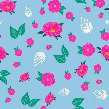 Vector repeat background pattern of camellia flowers Stock Illustration