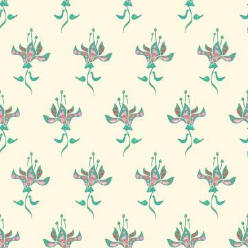 Vector Repeat Pattern With Cute Green And Pink Flowers Stock Illustration