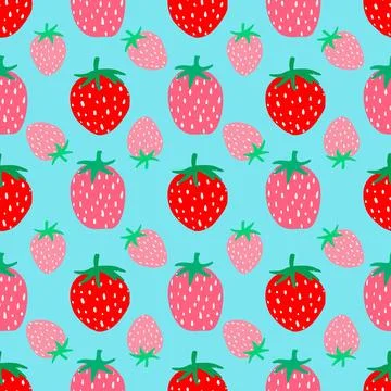 Vector repeat pattern strawberries on blue background Stock Illustration