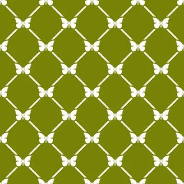 Vector repeat seamless geometric pattern with butterflies. White butterflies on Stock Illustration