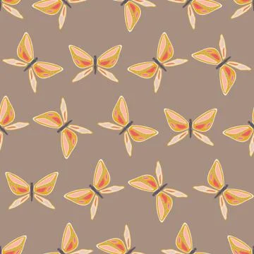 Vector repeat seamless pattern with colorful butterflies. Stock Illustration