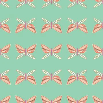 Vector repeat seamless pattern with colorful butterflies. Stock Illustration