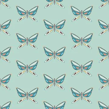 Vector repeat seamless pattern with colorful butterflies. Stock Illustration