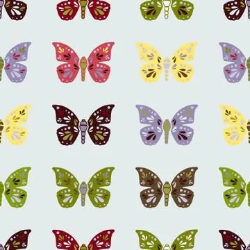 Vector repeat seamless pattern with colorful butterflies. Illustrazione stock