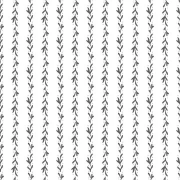Vector repeat seamless pattern with grey Hand drawn doodle Leaves. Stock Illustration