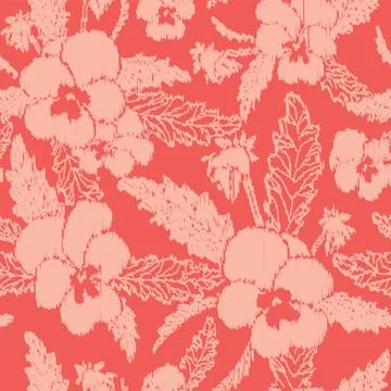 Vector repeat seamless pattern with Ikat pansy flowers. Stock Illustration