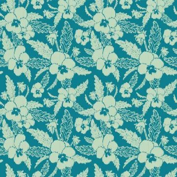 Vector repeat seamless pattern with Ikat pansy flowers. Illustrazione stock