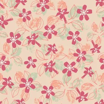 Vector repeat seamless pattern with jasmine flowers and leafs. Stock Illustration
