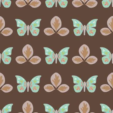 Vector repeat seamless pattern with leaves and butterflies. Illustrazione stock