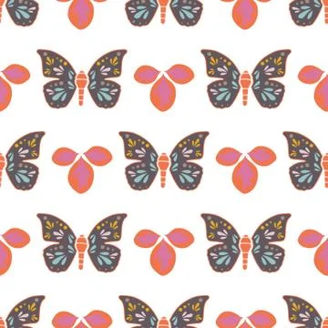 Vector repeat seamless pattern with leaves and butterflies. Illustrazione stock
