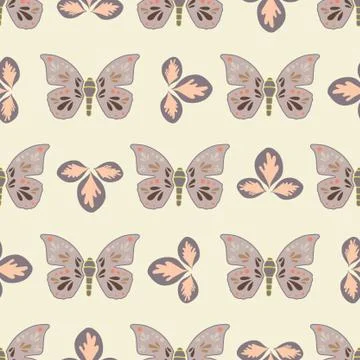 Vector repeat seamless pattern with leaves and butterflies. Stock Illustration